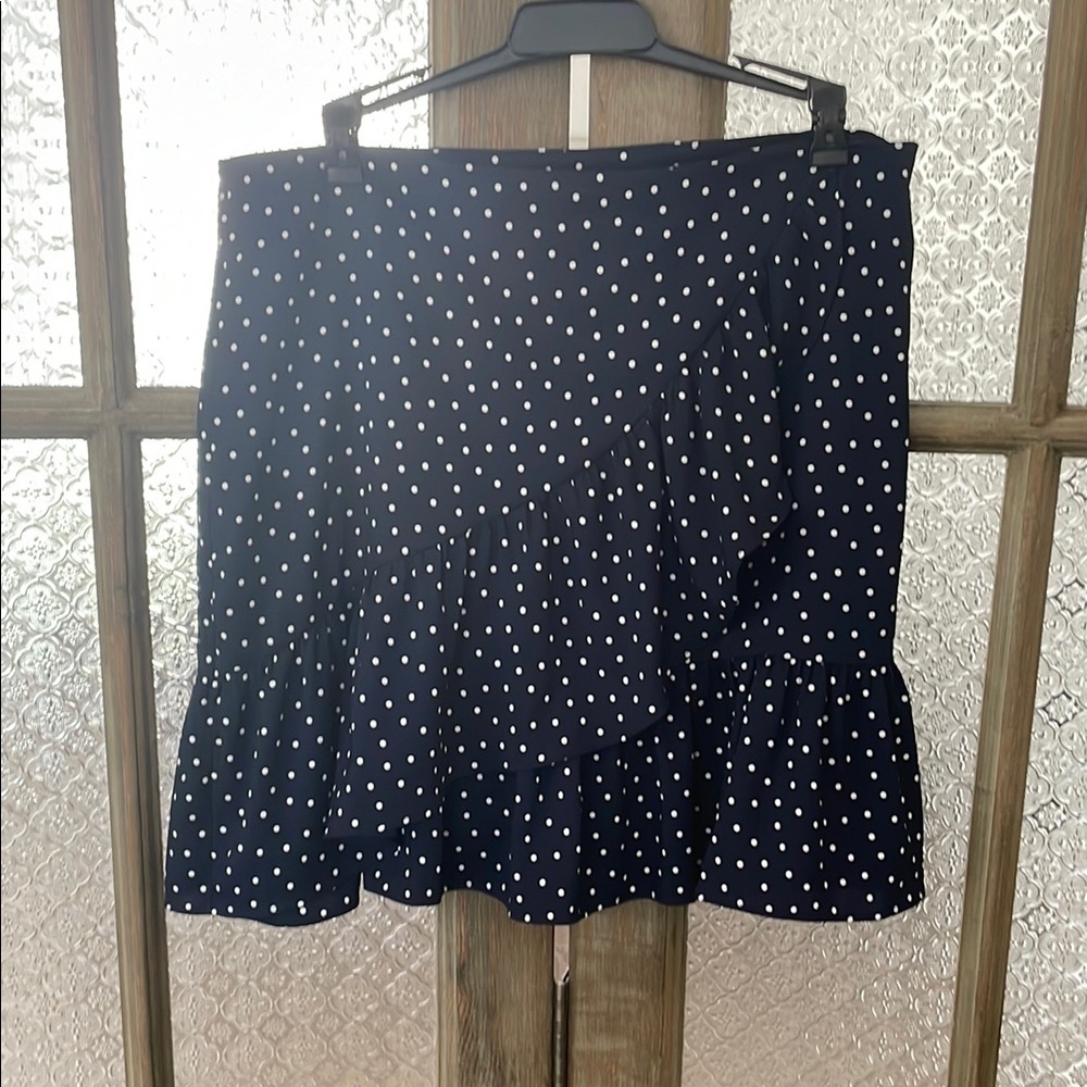 Navy with White Polka Dot Ruffle Skirt by Loft - Size 8